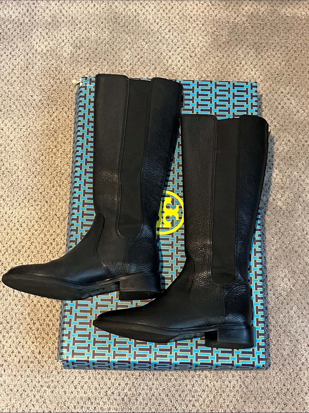 Tory Burch Black Pebbled Leather Tall Boots - Picture 5 of 10